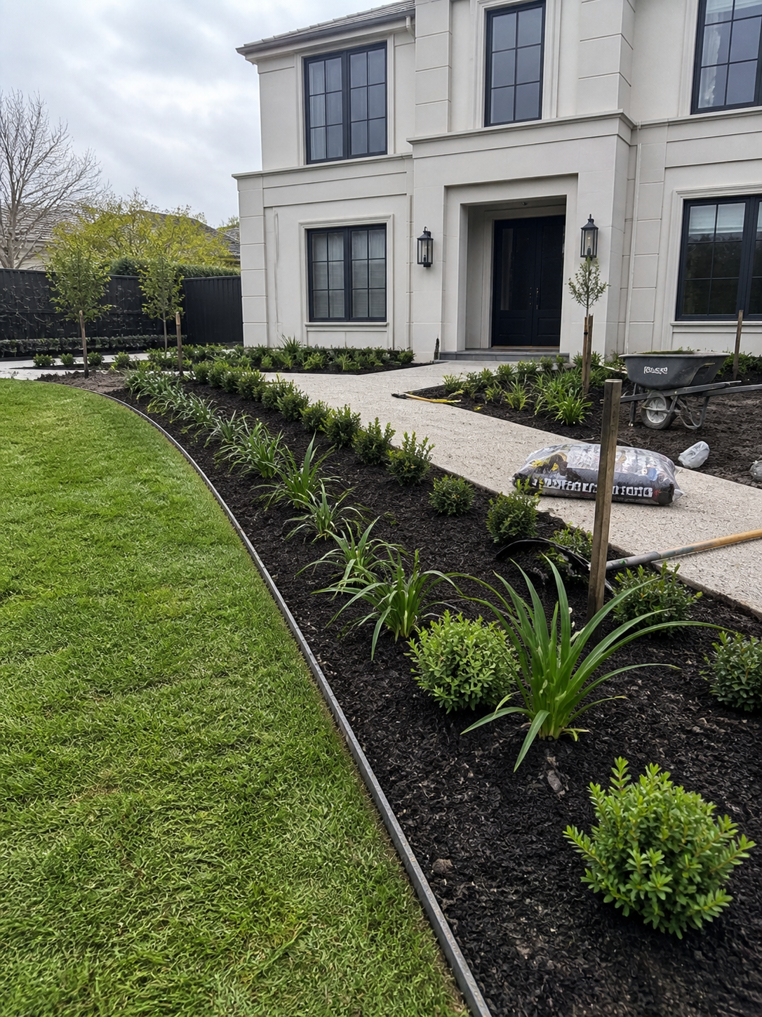 Custom garden design and construction project in Melbourne, landscaped outdoor space built by Mow It Up