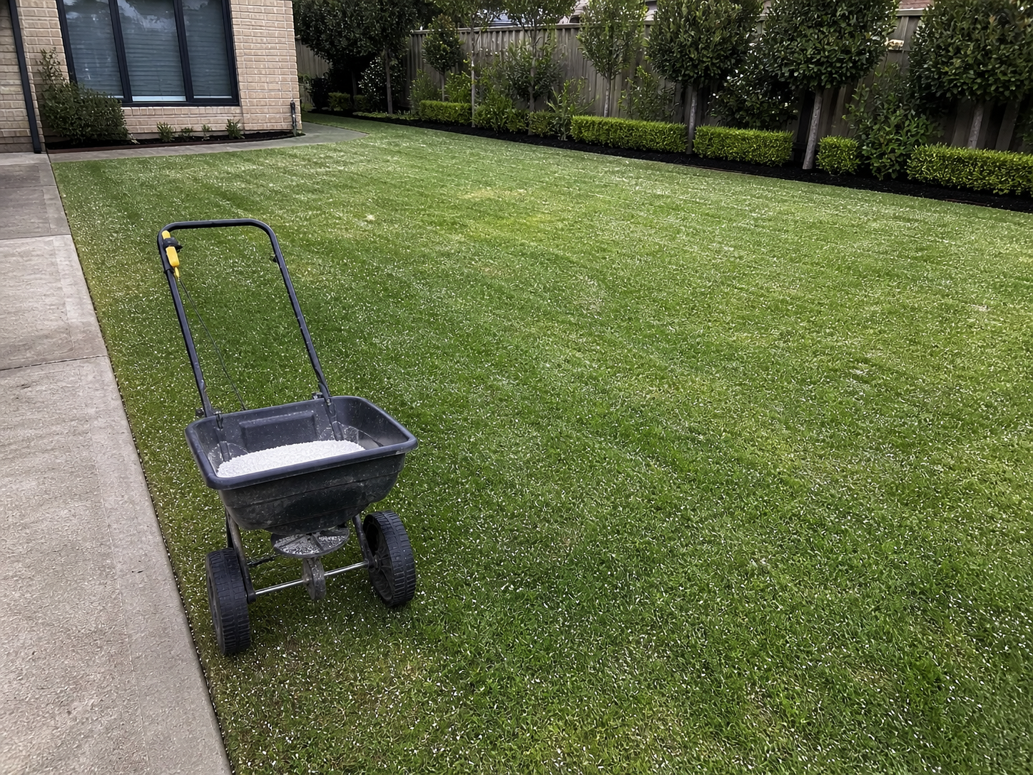 Lawn fertilising and health treatment service in Melbourne, thick green lawn achieved by Mow It Up lawn care